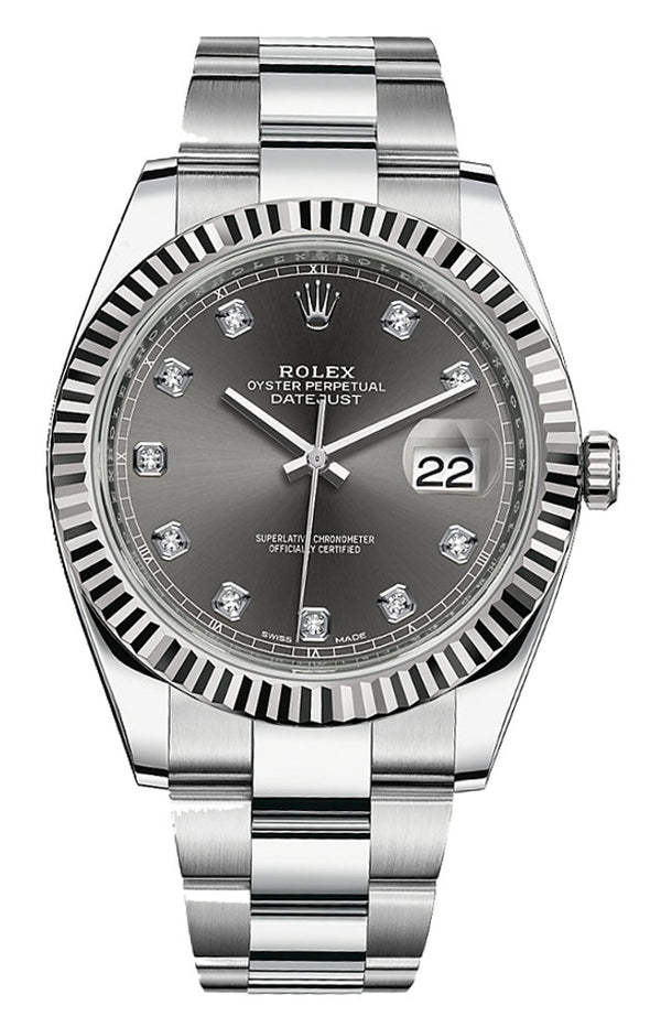 Rolex Datejust Stainless Steel 41mm Oyster Grey with Diamonds Dial - 126334 - New 2023