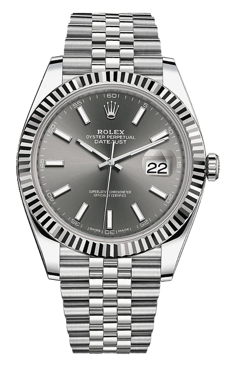 Rolex 41mm Fluted Bezel Grey Index Dial Jubilee - 126334 - Brand New 2024