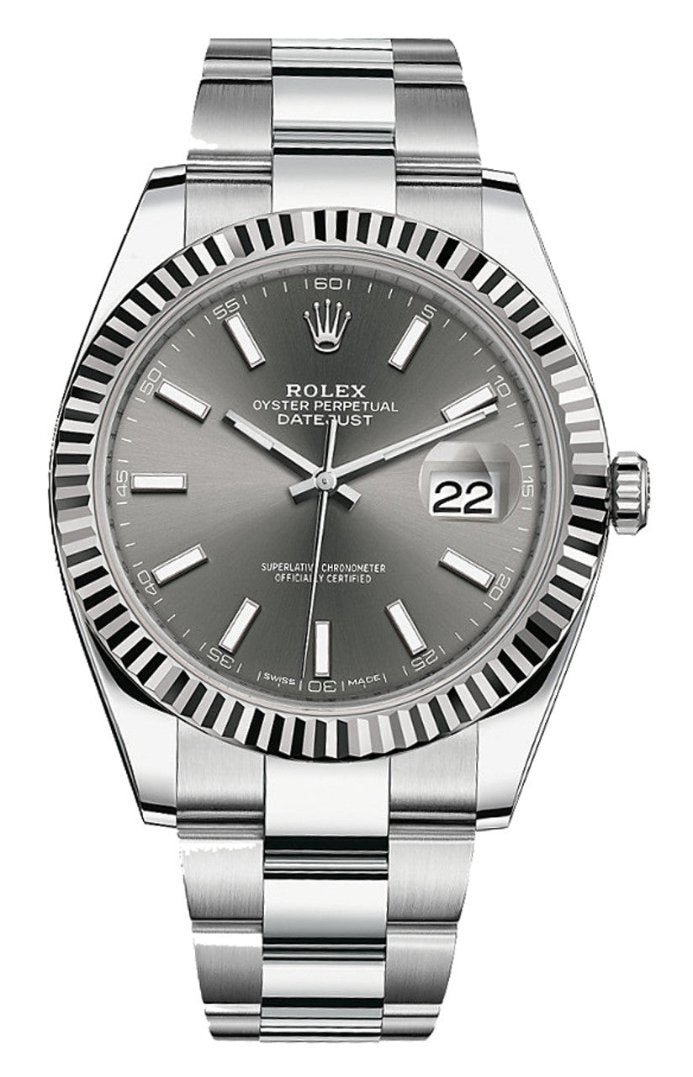 Rolex Datejust 41mm Fluted Bezel Grey/Slate Index Dial Oyster - 126334 - Brand New 2024