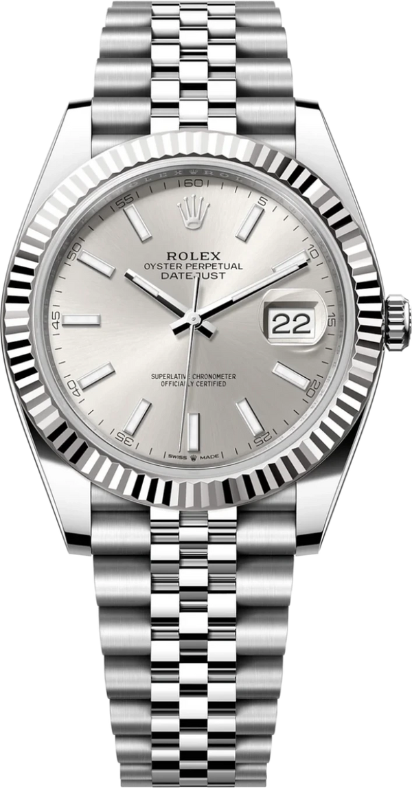 Rolex Datejust 41mm Fluted Bezel Silver Index Dial Jubilee - 126334 - New 2024