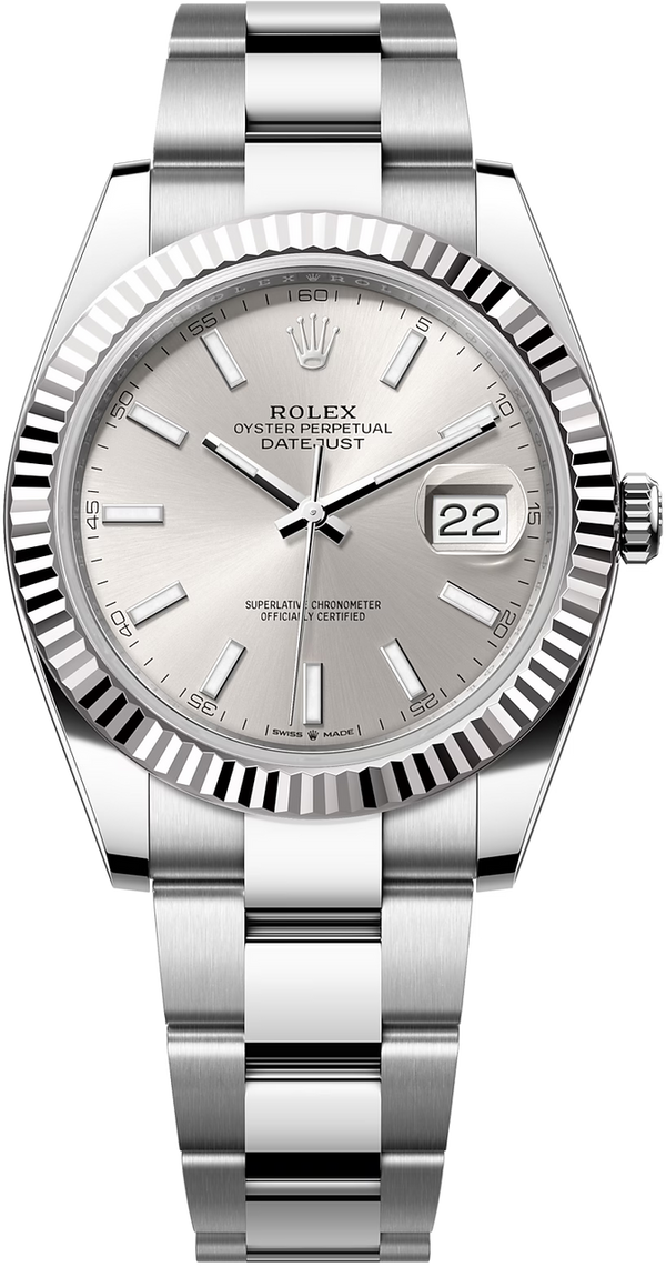 Rolex Datejust 41mm Fluted Bezel Silver Index Dial Oyster - 126334 - Brand New 2024