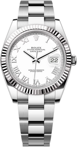 Rolex Datejust 41mm Fluted Bezel White Roman Dial Oyster- 126334 - Brand New 2024