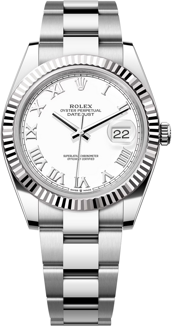 Rolex Datejust 41mm Fluted Bezel White Roman Dial Oyster- 126334 - Brand New 2024
