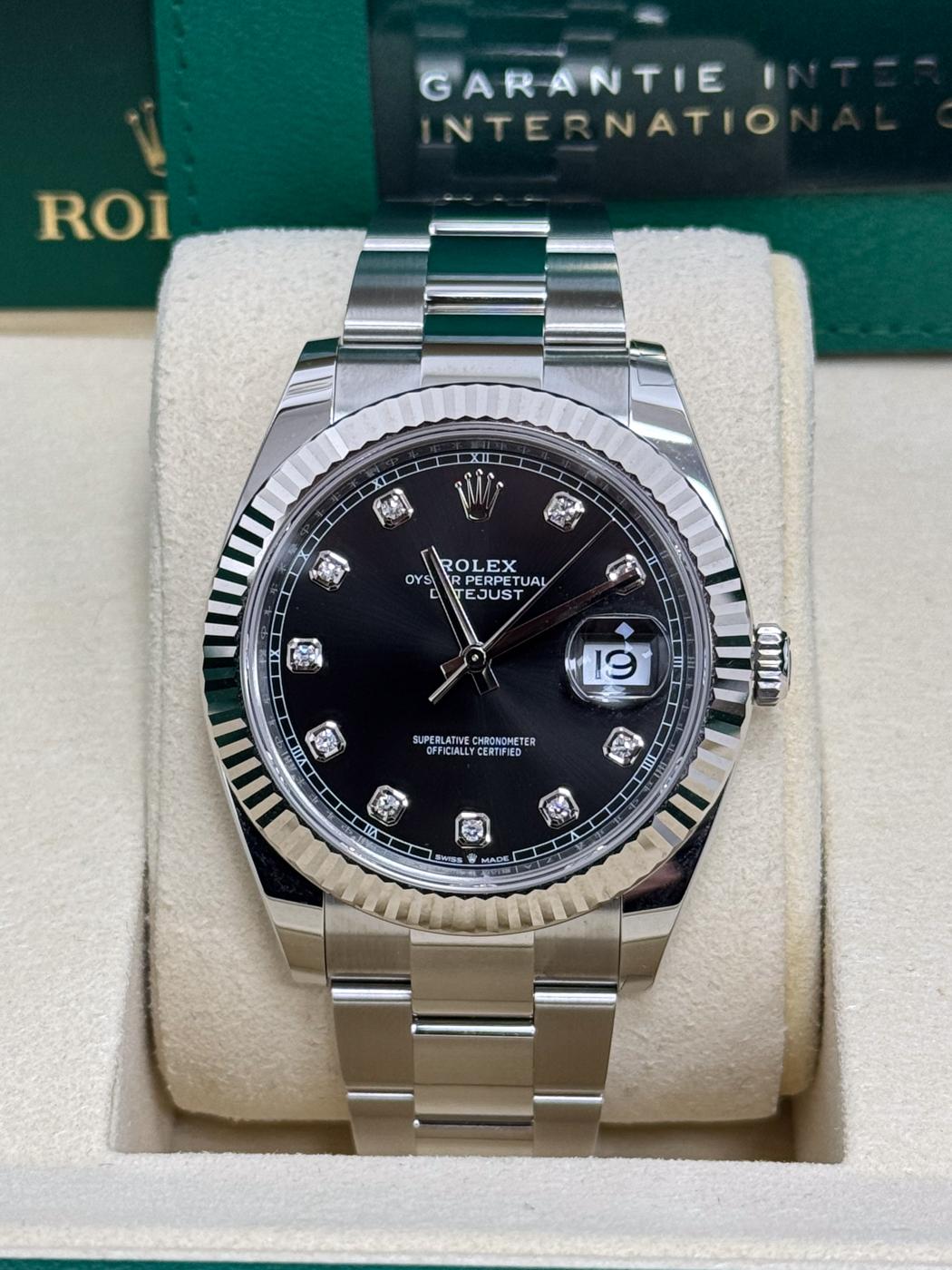 Rolex Datejust 41mm Black Diamond Dial Fluted Bezel Oyster Bracelet 126334