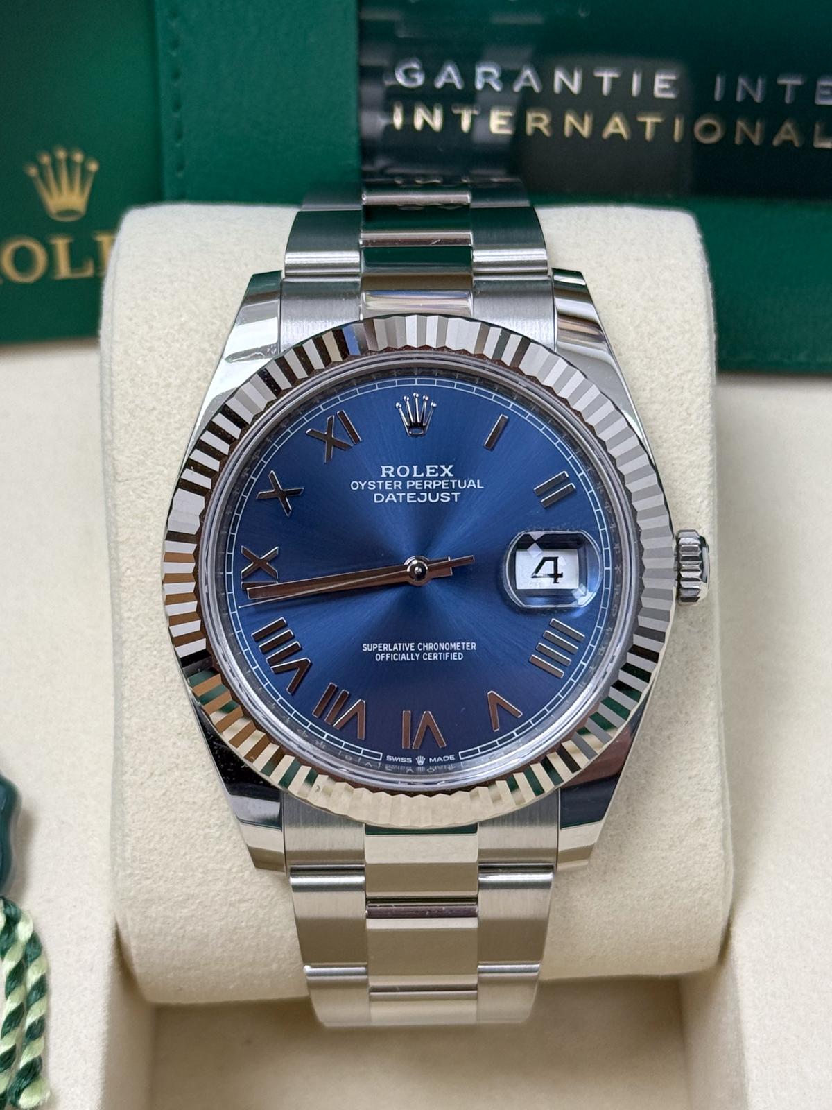 Rolex Datejust 41 Bright Blue Roman Fluted Bezel Oyster Bracelet 126334