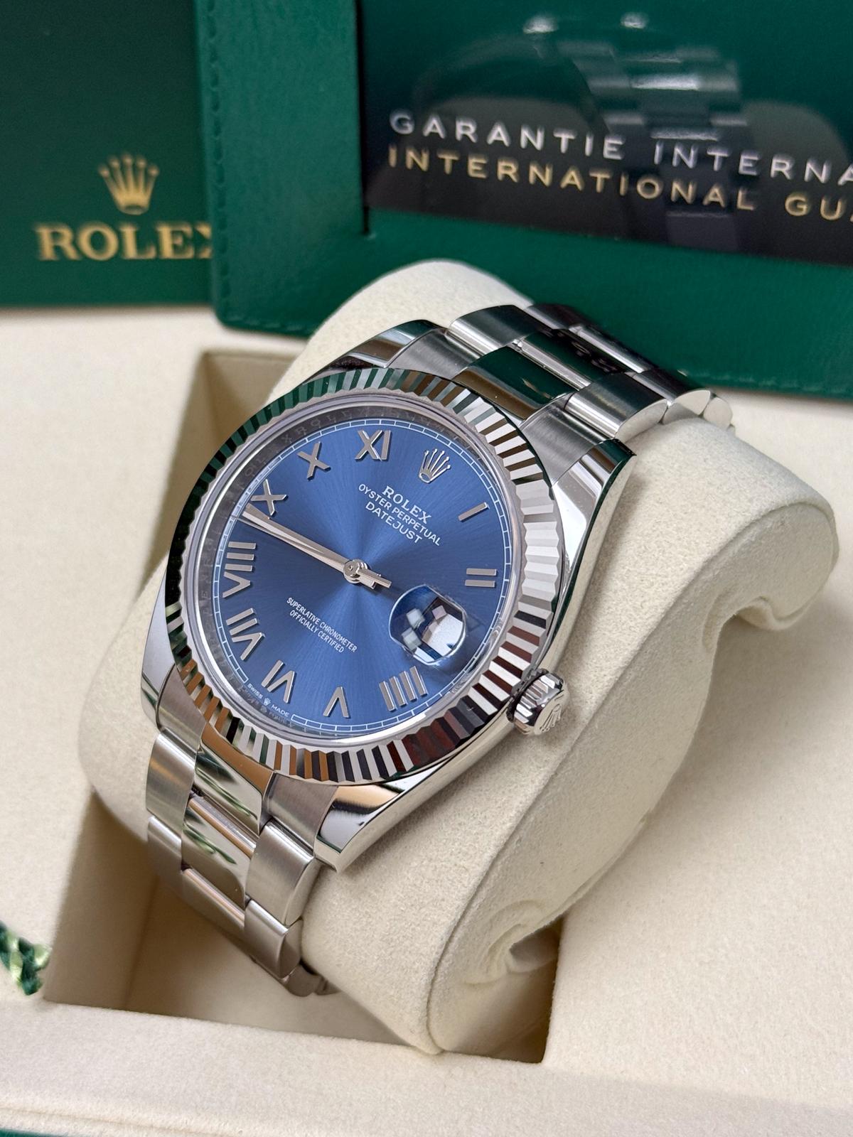 Rolex Datejust 41 Bright Blue Roman Fluted Bezel Oyster Bracelet 126334