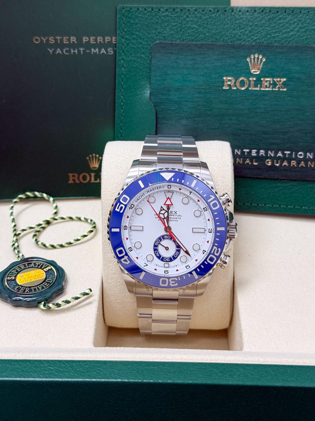 Rolex Yacht-Master II 44mm Oystersteel White Dial Blue Cerachrom Bezel 126680