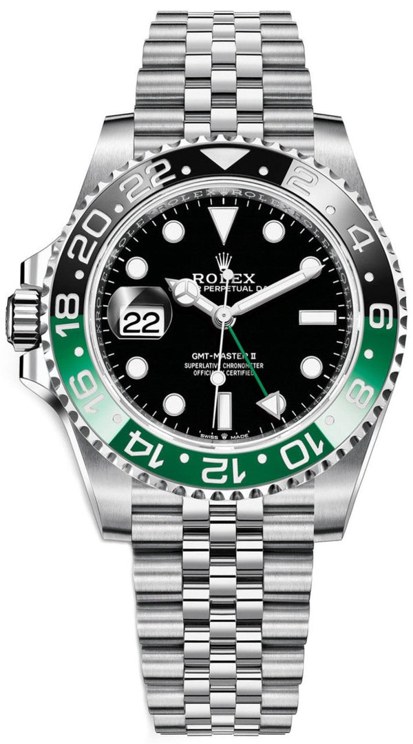 Rolex GMT-Master II 40mm Left-Handed Black Dial Green/Black Bezel Jubilee "Lefty Sprite" - 126720VTNR - New 2025