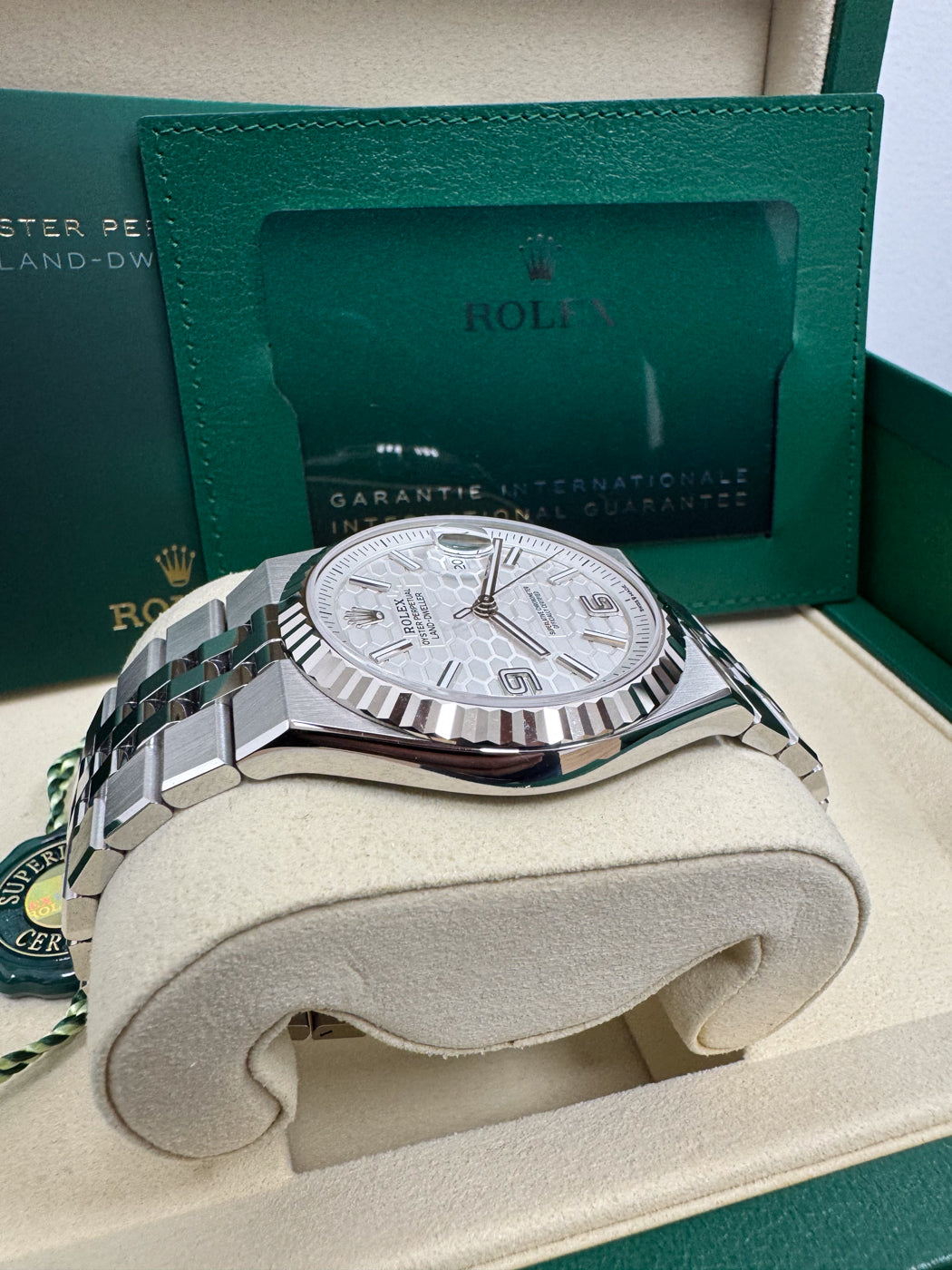 Rolex Land-Dweller 40mm Fluted Bezel White Honeycomb-Motif Dial Flat Jubilee 127334 - New 2025 / 2026