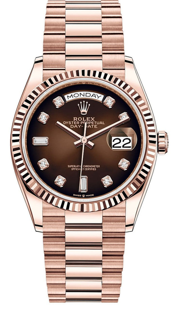 Rolex Day-Date "President" 36mm Everose Brown Ombre Diamond Dial - 128235 - Brand New 2024