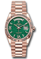 Rolex Day-Date "President" 36mm Everose Green Aventurine Roman Diamond Dial - 128235 - Brand New 2023