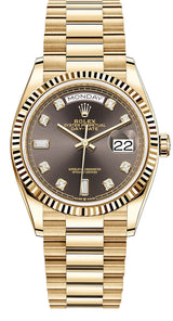 Rolex Day-Date “President” 36mm Yellow Gold Dark Grey Diamond Dial – 128238 – New 2025