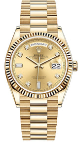 Rolex Day-Date "President" 36mm Yellow Gold Champagne Diamond Dial - 128238 - New 2024