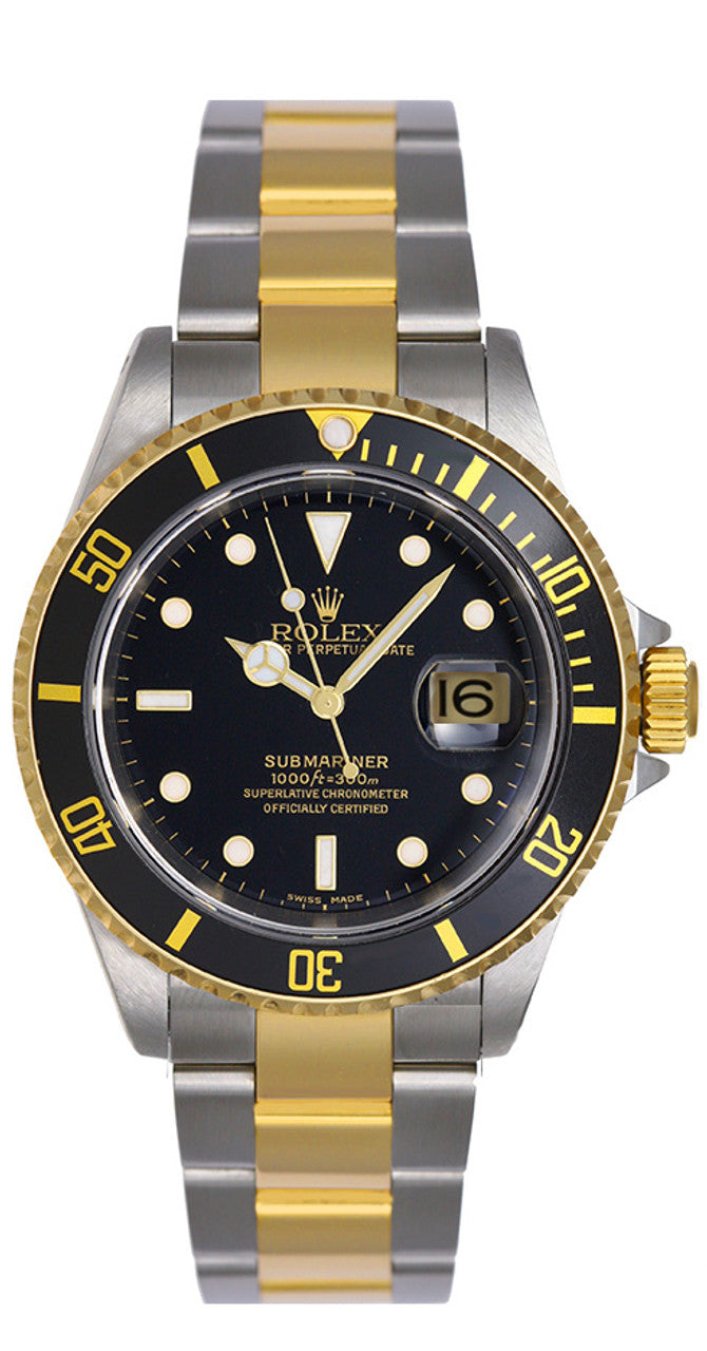 Rolex Submariner Date Two Tone Yellow Gold Black Dial 40mm Stainless Steel Pre-Owned - 16613