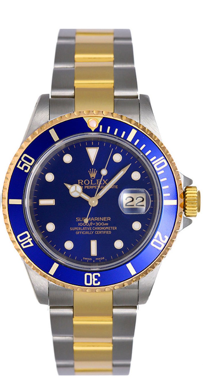 Rolex Submariner Date Two Tone Yellow Gold Blue Dial 40mm Stainless Steel Pre-Owned - 16613