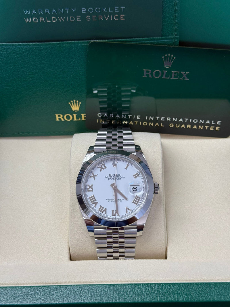 Rolex Datejust 41mm Smooth Bezel White Roman Dial Jubilee - 126300 - New 2025