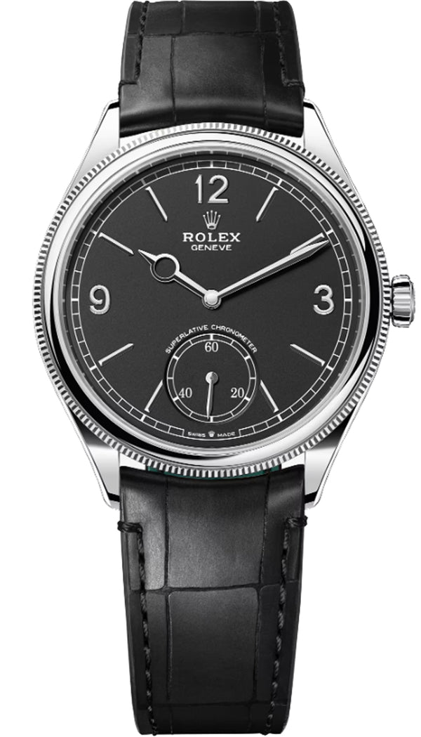 Rolex 1908 White Gold Black Dial Black Alligator Strap - 52509 - Brand New 2024