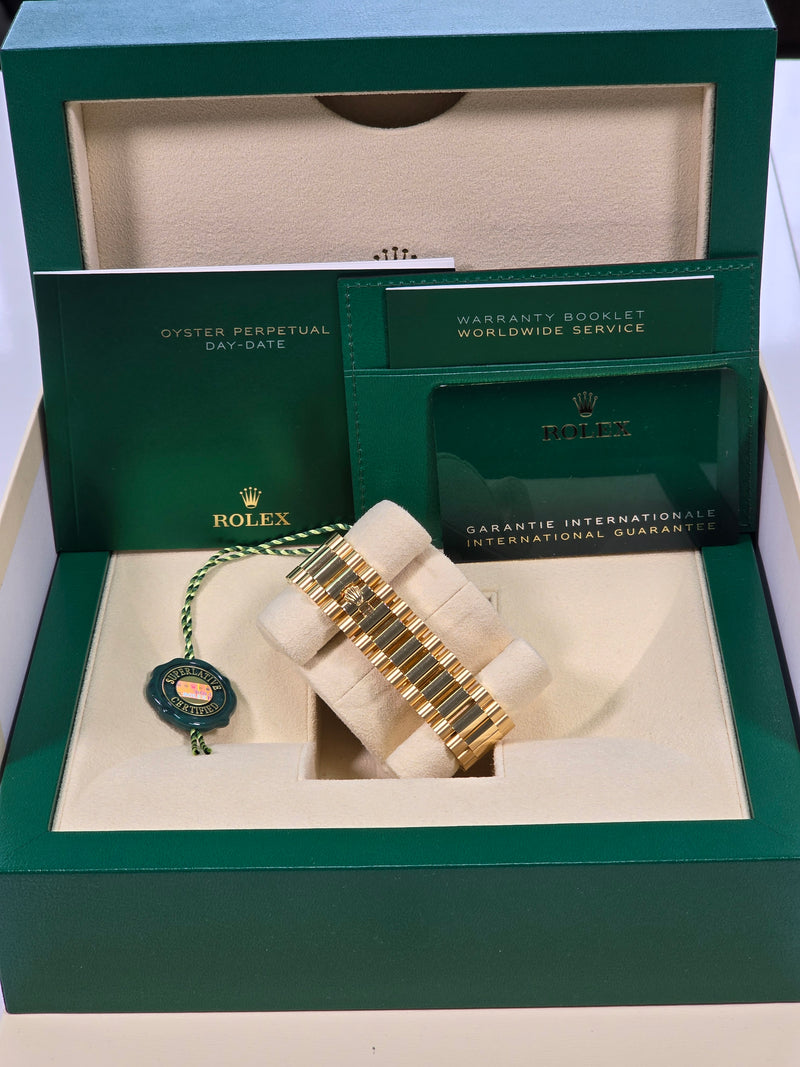 Rolex Day-Date "President" 40mm Yellow Gold Silver Index Dial - 228238 - New 2024