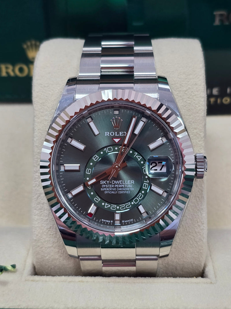 Rolex Sky-Dweller 42mm Stainless Steel Green Dial Oyster - 336934 - Brand New 2024