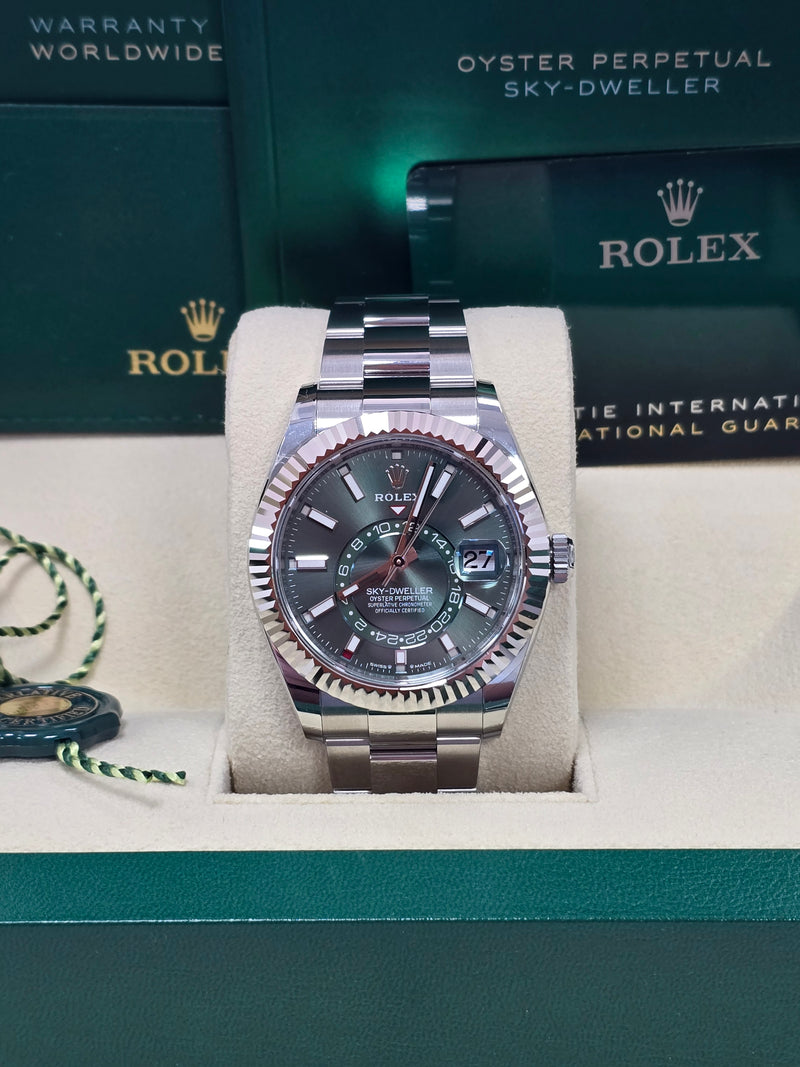 Rolex Sky-Dweller 42mm Stainless Steel Green Dial Oyster - 336934 - Brand New 2024