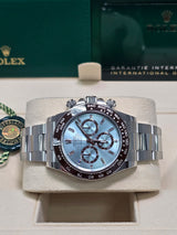 Rolex Cosmograph Daytona 40mm Platinum "Platona" Ceramic Brown Bezel Ice Blue Diamond Baguette Dial - 126506 - New 2024