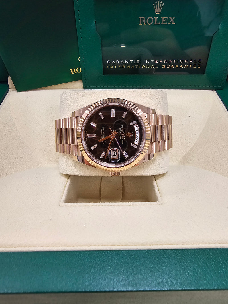 Rolex Day-Date "President" 40mm Everose Eisenkiesel Diamond Baguette Dial - 228235 - New 2025