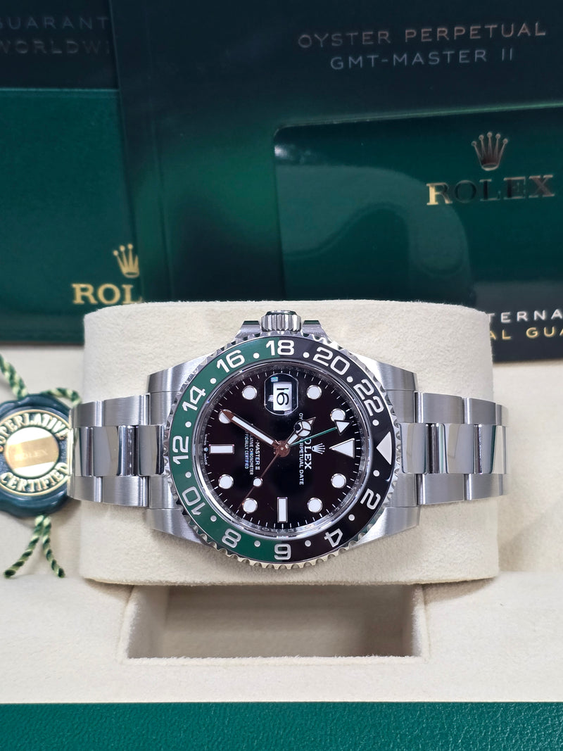 Rolex GMT-Master II 40mm Left-Handed Black Dial Green/Black Bezel Oyster "Lefty Sprite" - 126720VTNR - Brand New 2024