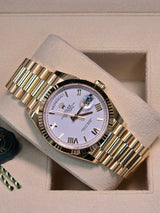 Rolex Day-Date "President" 36mm Yellow Gold White Roman Dial - 128238 - New 2024