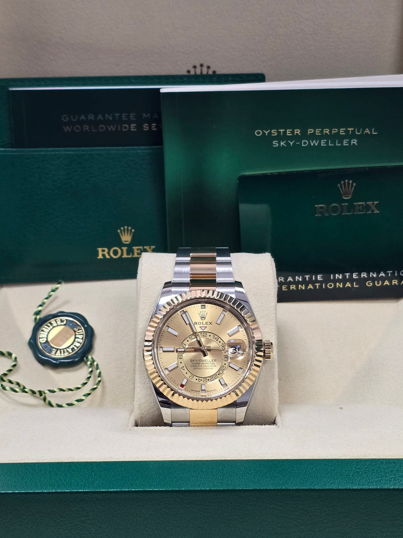 Rolex Sky-Dweller 42mm Two-Tone Yellow Gold Champagne Dial Jubilee - 336933 - New 2024