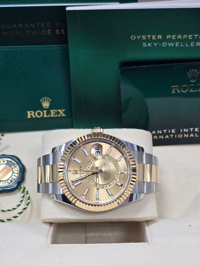 Rolex Sky-Dweller 42mm Two-Tone Yellow Gold Champagne Dial Jubilee - 336933 - New 2024