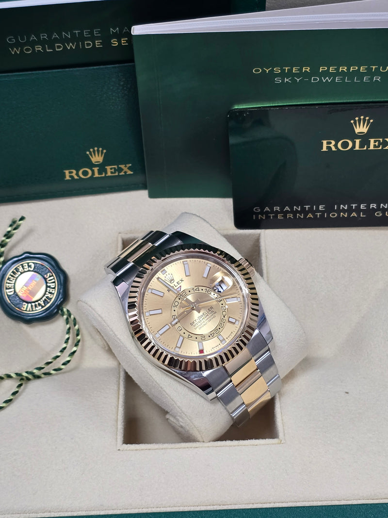 Rolex Sky-Dweller 42mm Two-Tone Yellow Gold Champagne Dial Jubilee - 336933 - New 2024