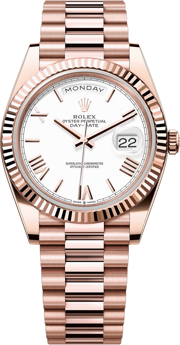 Rolex Day-Date "President" 40mm Everose Gold White Roman Dial - 228235 - Brand New 2024