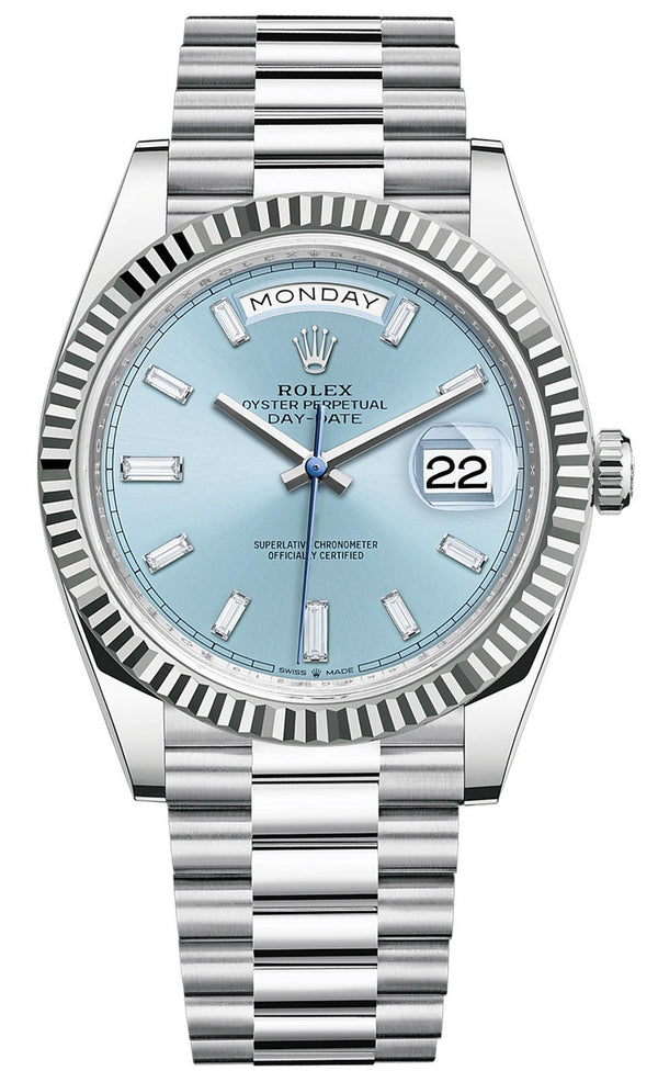 Rolex Platinum President Day Date 40mm Ice Blue Baguette Dial 228236 - New 2023