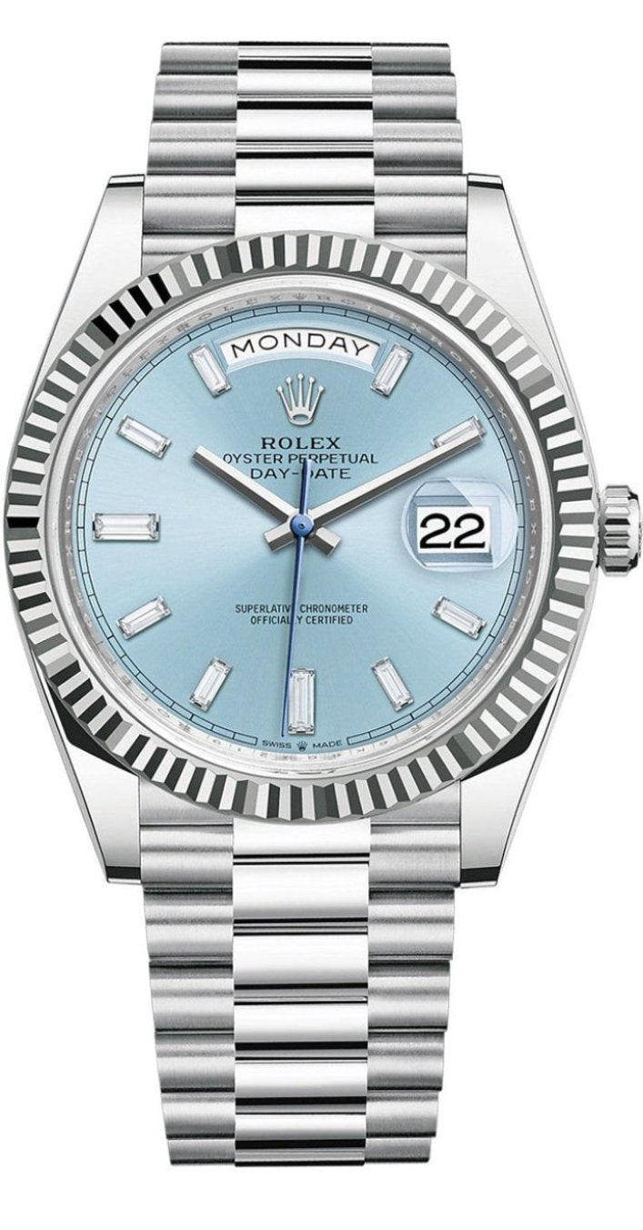 Rolex Day-Date "President" Platinum Ice Blue Baguette Dial - 228236 - Brand New 2024