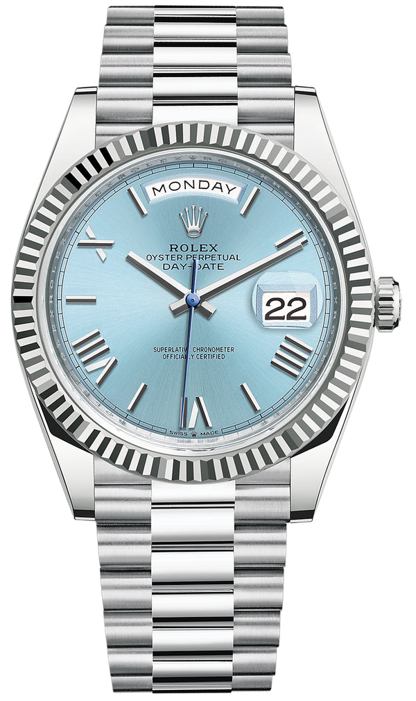 Rolex Day-Date "President" 40mm Platinum Ice Blue Roman Dial - 228236 - Brand New 2024