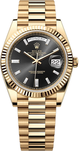 Rolex Yellow Gold President Day Date 40mm Black Diamond Baguette Dial - 228238 - New 2024