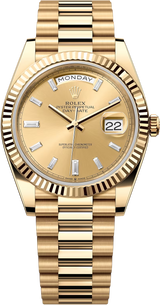 Rolex Day-Date "President" 40mm Yellow Gold Champagne Diamond Baguette Dial - 228238 - Brand New 2024