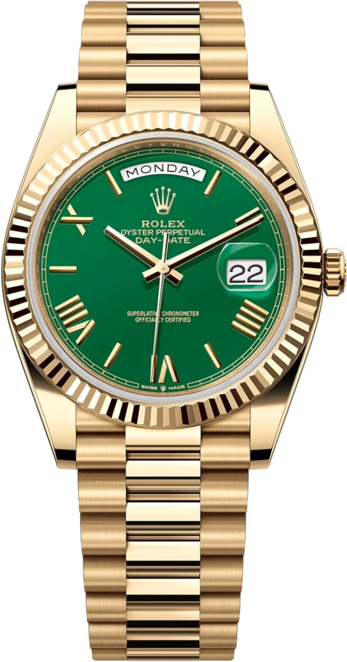 Rolex Day-Date "President" 40mm Yellow Gold Green Roman "Money" Dial - 228238 - New 2025