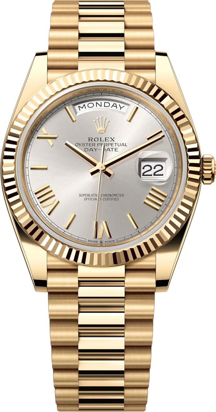 Rolex Day-Date "President" 40mm Yellow Gold Silver Roman Dial - 228238 - New 2025