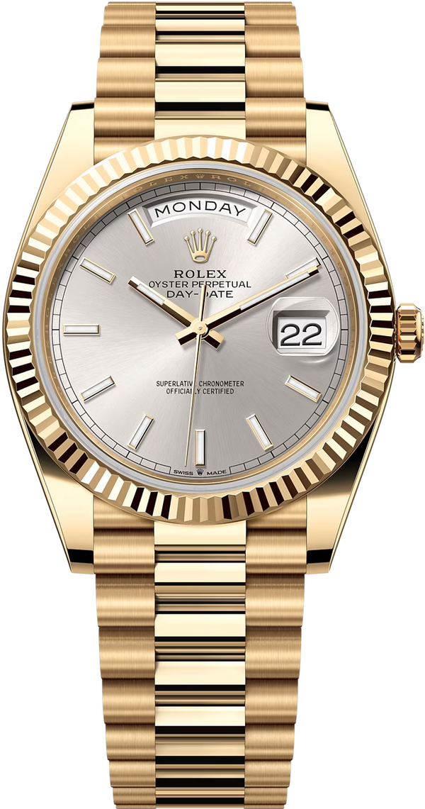 Rolex Day-Date "President" 40mm Yellow Gold Silver Index Dial - 228238 - Brand New 2024