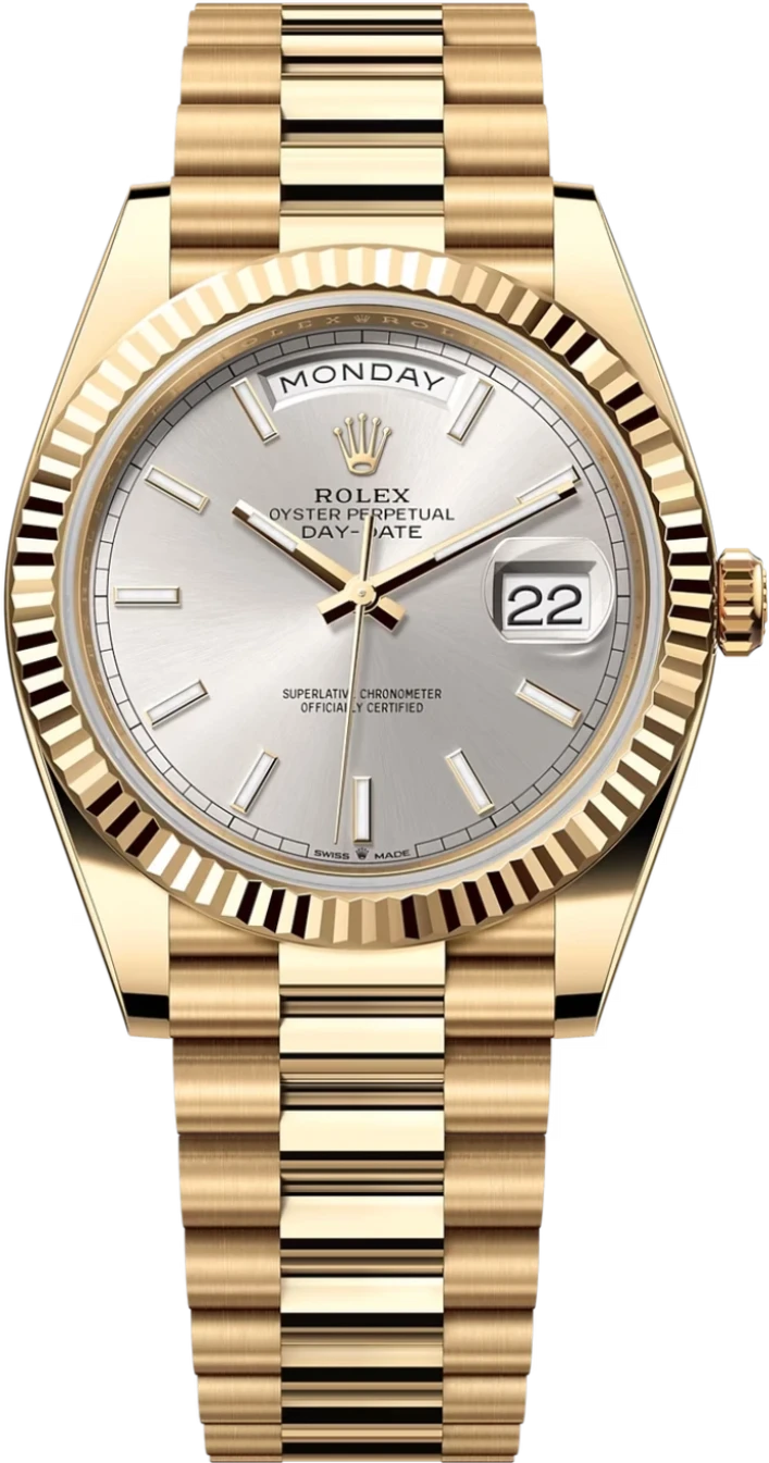 Rolex Day-Date "President" 40mm Yellow Gold Silver Index Dial - 228238 - New 2024