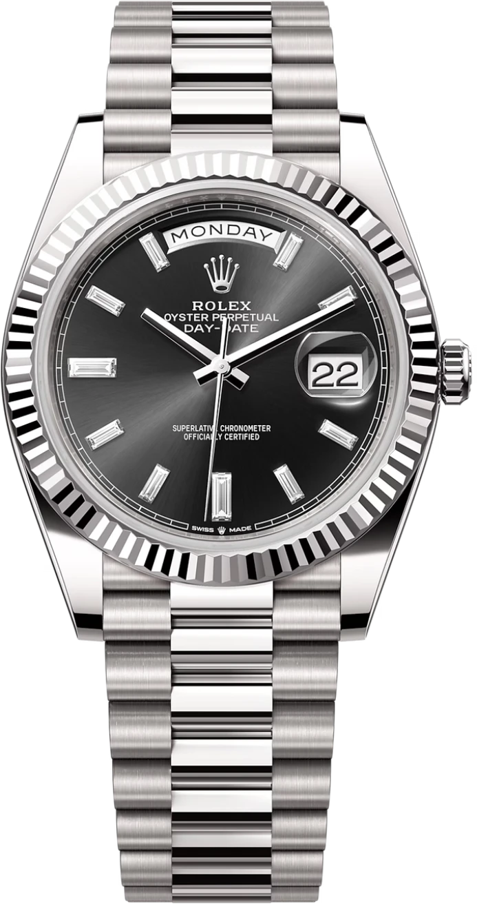 Rolex Day-Date "President" 40mm White Gold Black Diamond Baguette Dial - 228239 - Brand New 2024