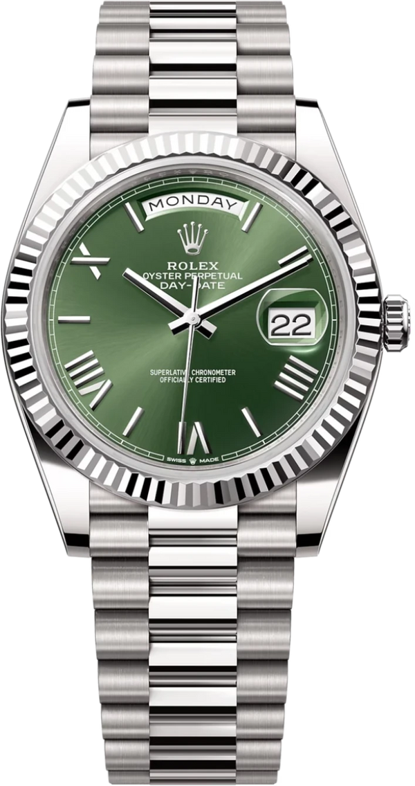 Rolex Day-Date "President" 40mm White Gold Green Roman Dial - 228239 - New 2024