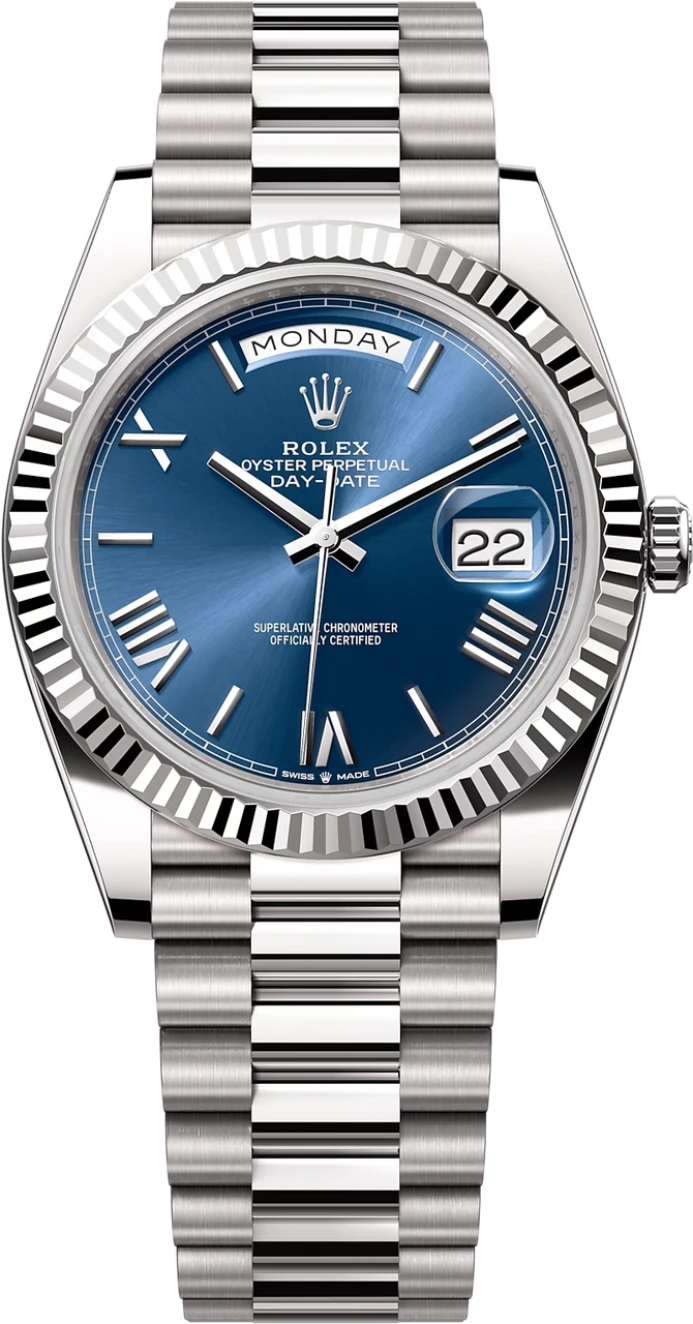 Rolex Day-Date "President" 40mm White Gold Blue Roman Dial - 228239 - New 2024