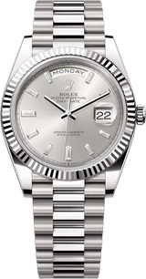 Rolex Day-Date "President" 40mm White Gold Silver Diamond Baguette Dial - 228239 - New 2024