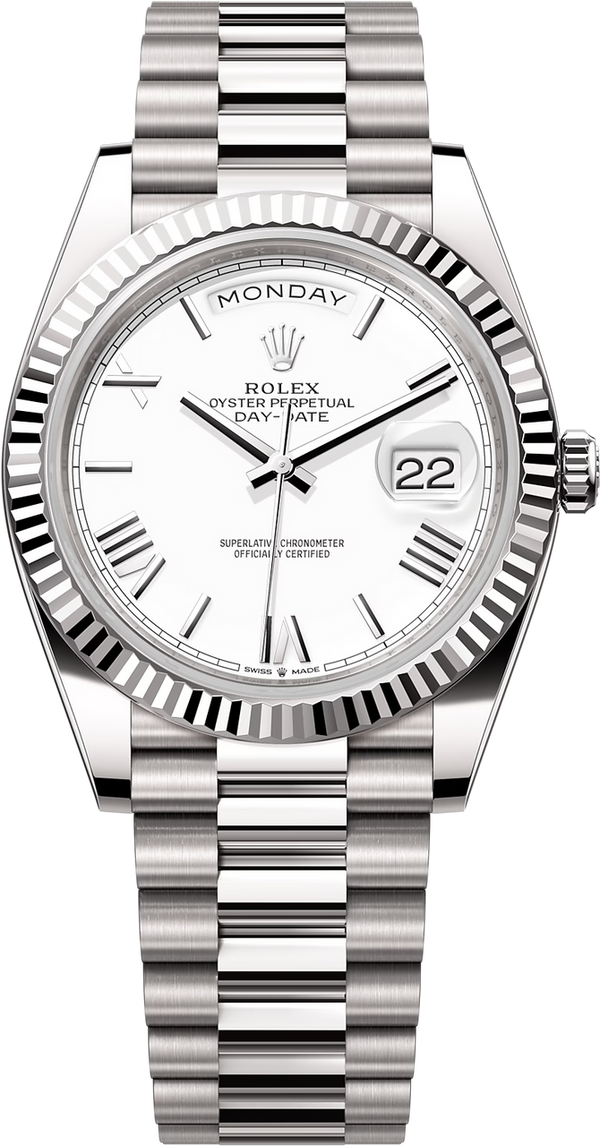 Rolex Day-Date "President" 40mm White Gold White Roman Dial - 228239 - New 2024