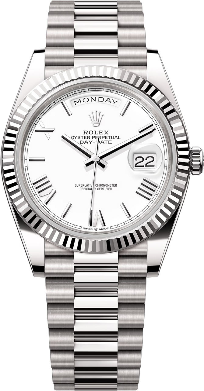 Rolex Day-Date "President" 40mm White Gold White Roman Dial - 228239 - New 2024