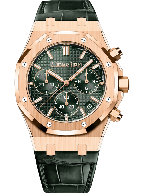 Audemars Piguet Royal Oak Green One Gold 26240OR.OO.D404CR.02 Rose Gold Green Chrono Dial Leather Strap - Brand New 2024