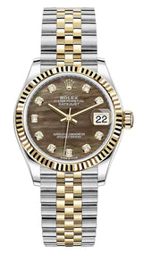 Rolex Lady Datejust 31mm Black/Dark Grey Mother of Pearl Diamond Dial Fluted Two-Tone Jubilee - 278273 - Brand New 2024