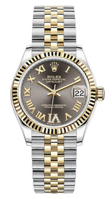Rolex Lady Datejust 31mm Black Roman Diamond Dial Fluted Two-Tone Jubilee - 278273 - Brand New 2024